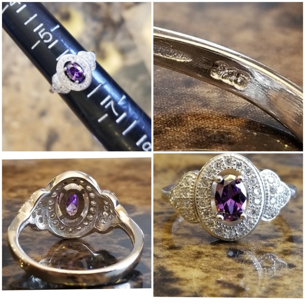 Genuine 1ct Amethyst & White Sapphires Ring Size 6 - Picture 4 of 4